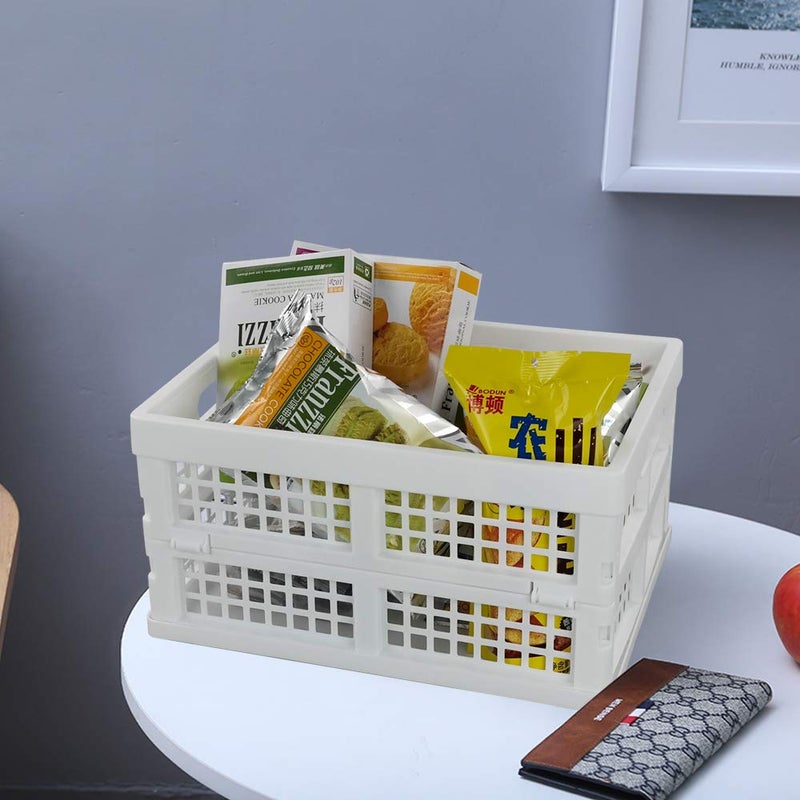 Begale 15 Liter Plastic Collapsible Storage Crates, Folding Crates Storage, Set of 3, White - Image 5